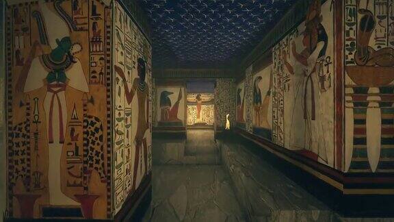 3d渲染动画古墓与古老的壁画在古埃及