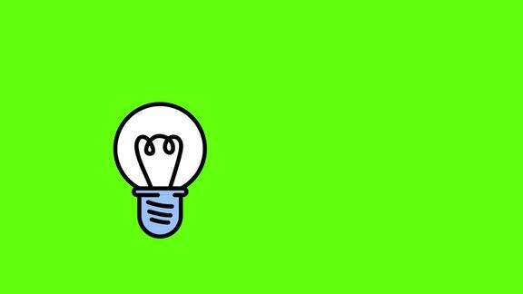打开和关闭灯泡动画动画灯泡gif隔离绿色色度键背景的想法教育或科技商业概念4K视频动态图形动画
