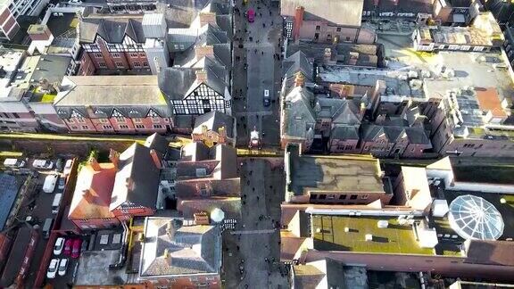 切斯特鸟瞰图一个在英格兰西北部的城市以其广泛的罗马城墙由当地的红砂岩