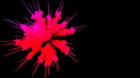 烟花般的油漆爆炸的彩色粉末孤立在黑色背景3d动画作为彩色的抽象背景5