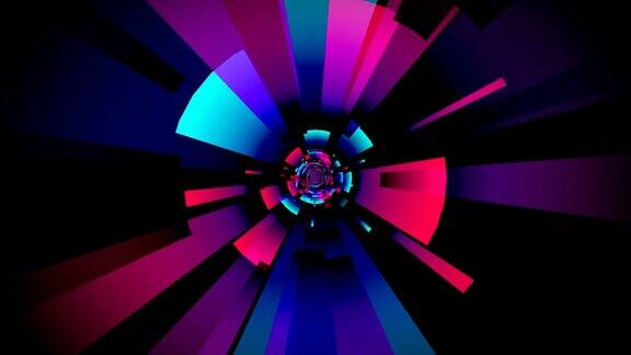 移动内部隧道与蓝色紫色和粉红色渐变条纹-3D4k动画