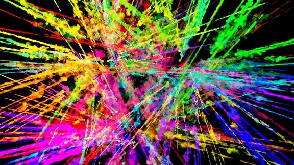 爆炸的火药孤立在黑色背景3d动画的粒子作为彩色的背景或覆盖效果迸发出彩虹般的色彩粉饼呈现出明亮如胡里节6