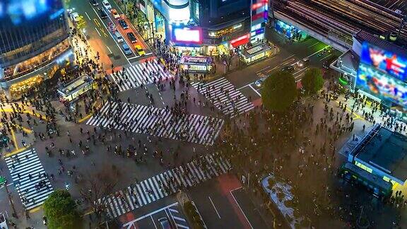 4k日本东京涉谷路口鸟瞰图