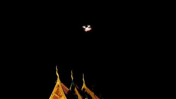 无人机在古刹寺上空拍摄夜景