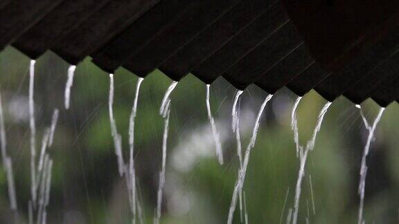 大雨落在屋顶上