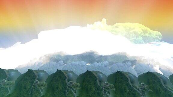 光束穿透云雾和数字的大山