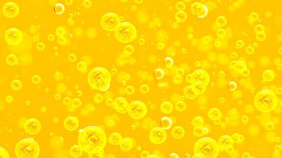 金色的背景大、小金色气泡油里面的金色液体用于项目油、蜂蜜、啤酒、果汁或其他变体