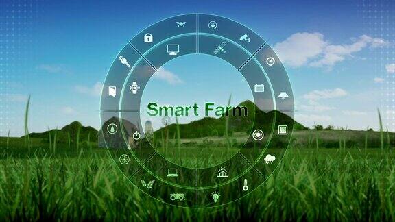 智慧农场在圆形信息图形图标智慧农业物联网第四次工业革命