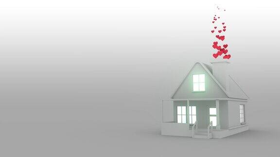 红色情人节和婚礼的心循环背景动画4k甜蜜的房子房地产概念设计“”