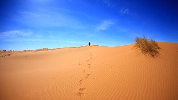 行走在沙漠沙丘上的人高清视频