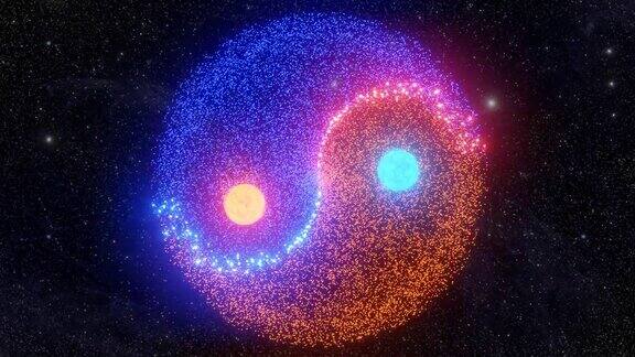 阴阳由发光的粒子旋转环组成恒星在太空中飞行