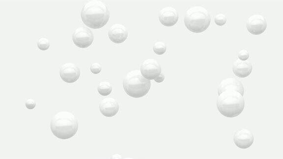 许多白球球体悬浮白色背景最小运动3d渲染