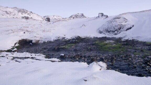 雪山和温泉蒸汽冰岛