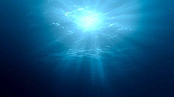 阳光穿过海洋表面从水下看到的景色3D渲染无缝循环动画