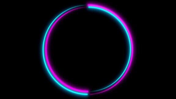 霓虹灯圈背景与LED框架屏幕荧光抽象蓝色紫色颜色循环动画4k