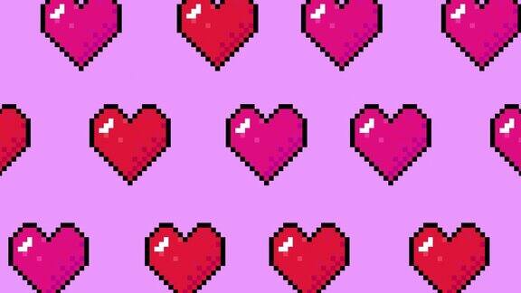 像素艺术心形图案复古风格循环动画8位电脑视频游戏爱情符号跳动跳动的心脏动画2d素材情人节背景