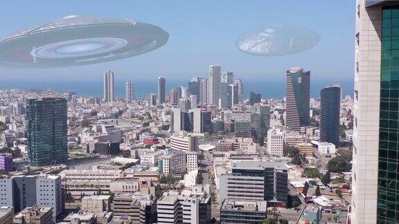外星人ufo入侵飞碟在大城市3d插图