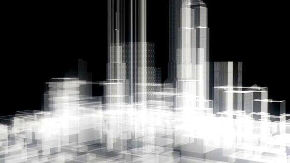 抽象的未来城市全息图的黑色背景