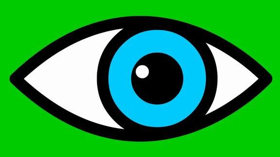 动画蓝眼睛靠近眨一下眼睛线性图标毛圈的视频矢量插图在绿色背景