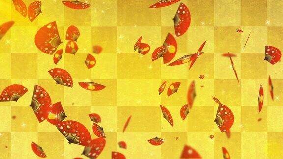 红色日本折扇粒子回路动画