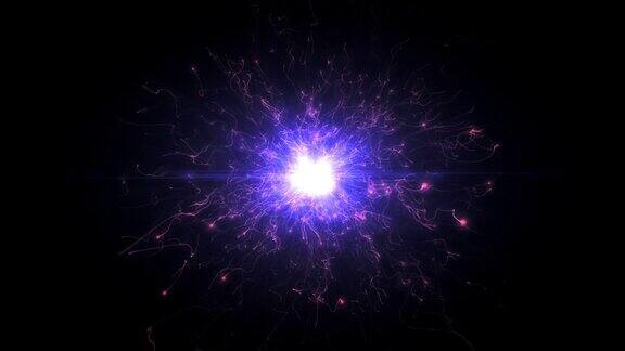 紫色粉色和蓝色的未来主义空间粒子在明亮的圆形能量结构