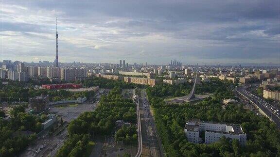 俄罗斯白天莫斯科著名的VDNH城市全景航拍4k