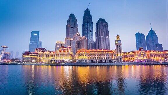 中国天津金融区城市景观的时间推移