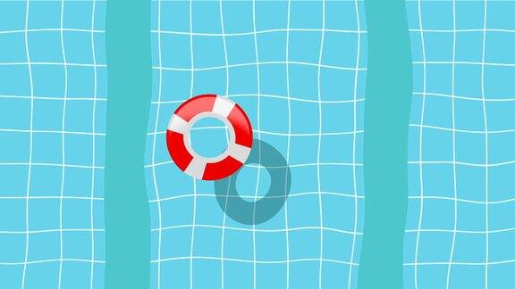 卡通游泳池与浮动的救生圈