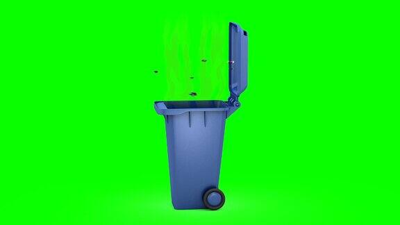难闻的垃圾桶3D动画绿屏loopable