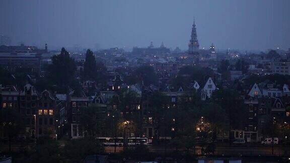 鸟瞰图城市夜景阿姆斯特丹荷兰