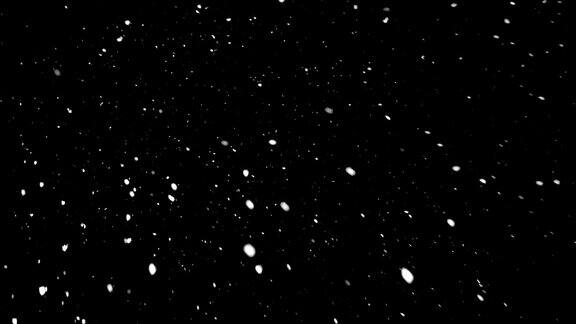 雪花在夜晚飘落在黑色的天空背景上慢动作模糊