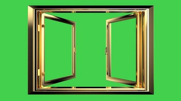 金色upvc窗型材框架上的绿色纱窗