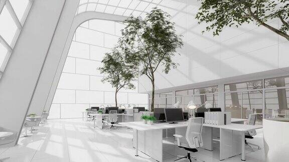 简约风格现代白色高和开放的工作场所3d渲染