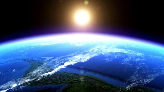现实的地球和从太空看到的日出
