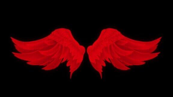 动画红色翅膀孤立在黑色背景上
