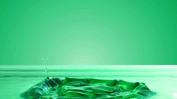 特写的绿色液体3d慢动作