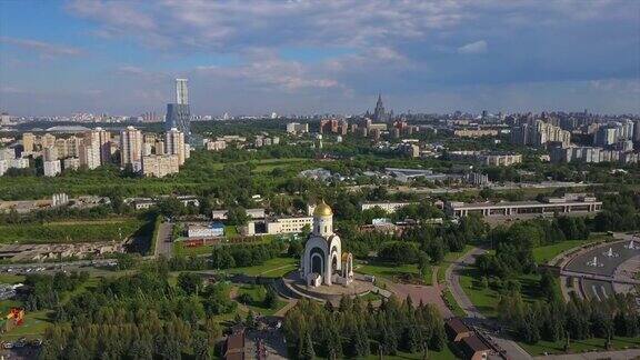 俄罗斯夏日莫斯科城市景观教堂空中全景4k