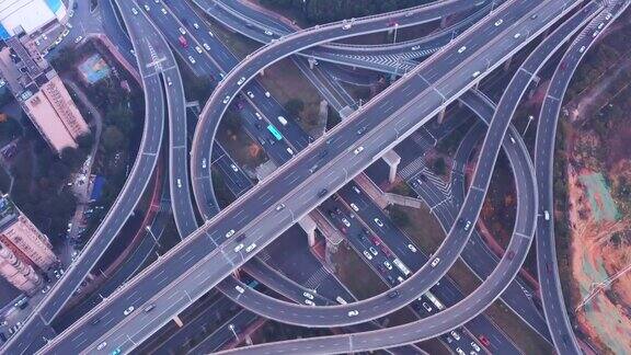 航拍上海城市高速公路夜间交通