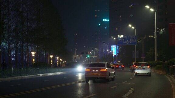 夜间时间青岛市区交通街道全景4k中国