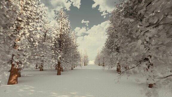 雪天森林公路3d动画