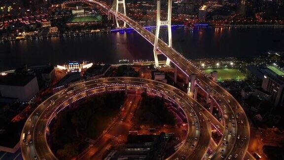 上海南浦大桥夜间交通航拍4k视频场景