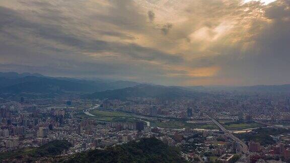 台北黄昏城市风景航拍