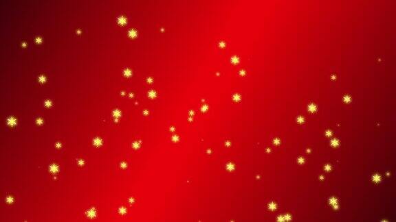闪闪发光的金色雪花在红色的渐变背景上缓缓飘落节日快乐圣诞快乐新年快乐