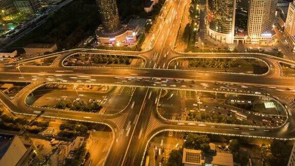 时光流逝北京国贸大桥繁忙路口鸟瞰图