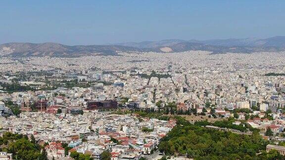 帕台农神庙和雅典卫城的鸟瞰图希腊
