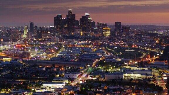 傍晚洛杉矶市中心-航拍