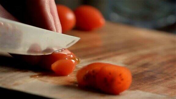 小番茄切片的慢动作
