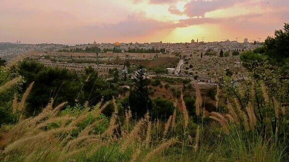 耶路撒冷老城的日落;以色列4k