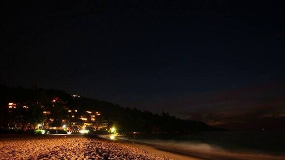泰国普吉岛日落夜卡塔诺伊海滩酒店全景4k时间推移