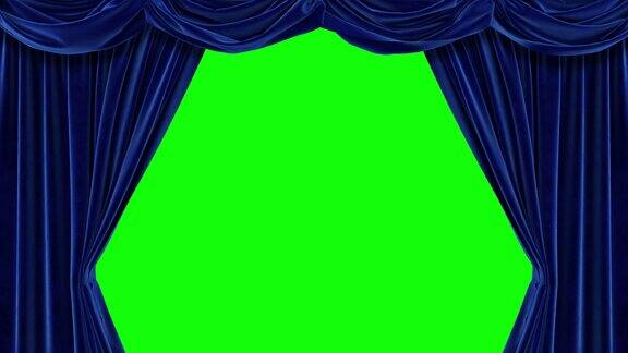 蓝色窗帘绿色背景高质量的4K动画